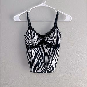 Y2K Zebra Print Lace Trim Cami